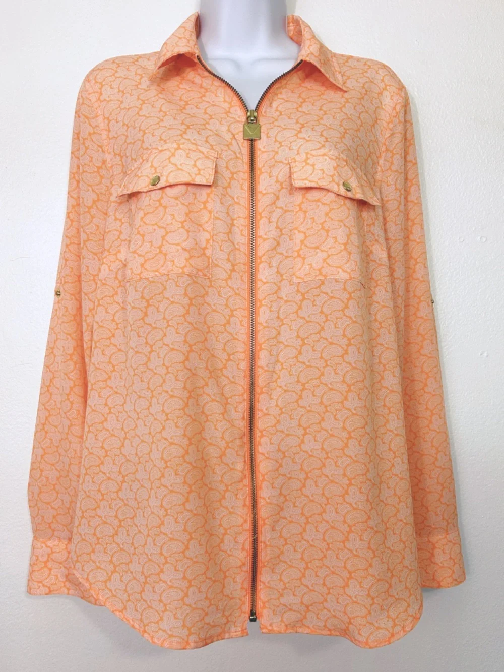 Michael Kors Light Orange Front Zip Top